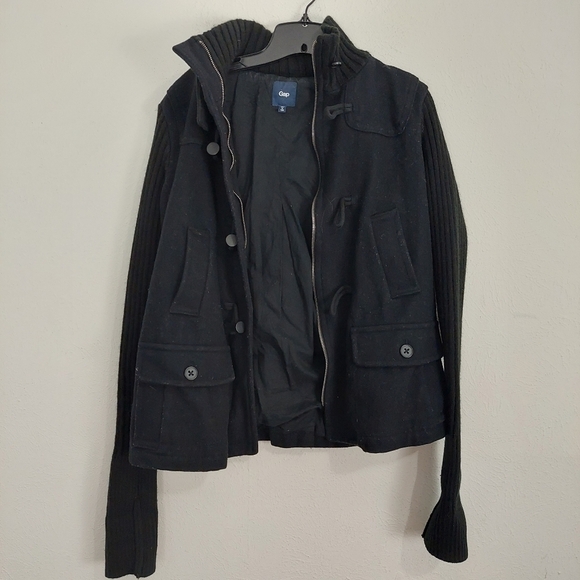 Gap Duffle Coat Jacket Military Size M Wool Blend Zip Toggle Button Heavy Black. - Picture 11 of 12